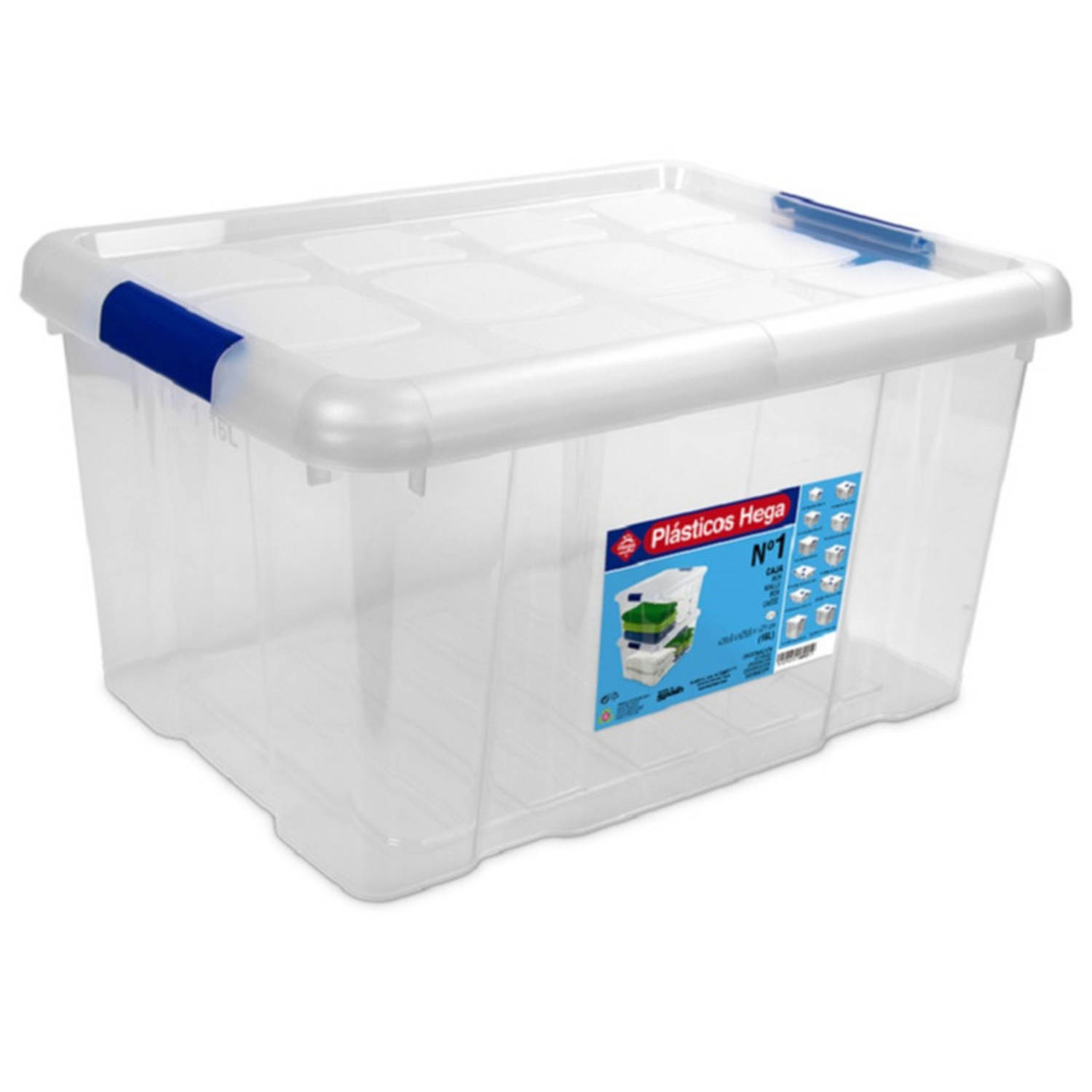 2x Opbergboxen/opbergdozen Met Deksel 16 Liter Kunststof Transparant/ - 39 X 29,5 X 21,5 Cm - Opbergbakken - Blauw