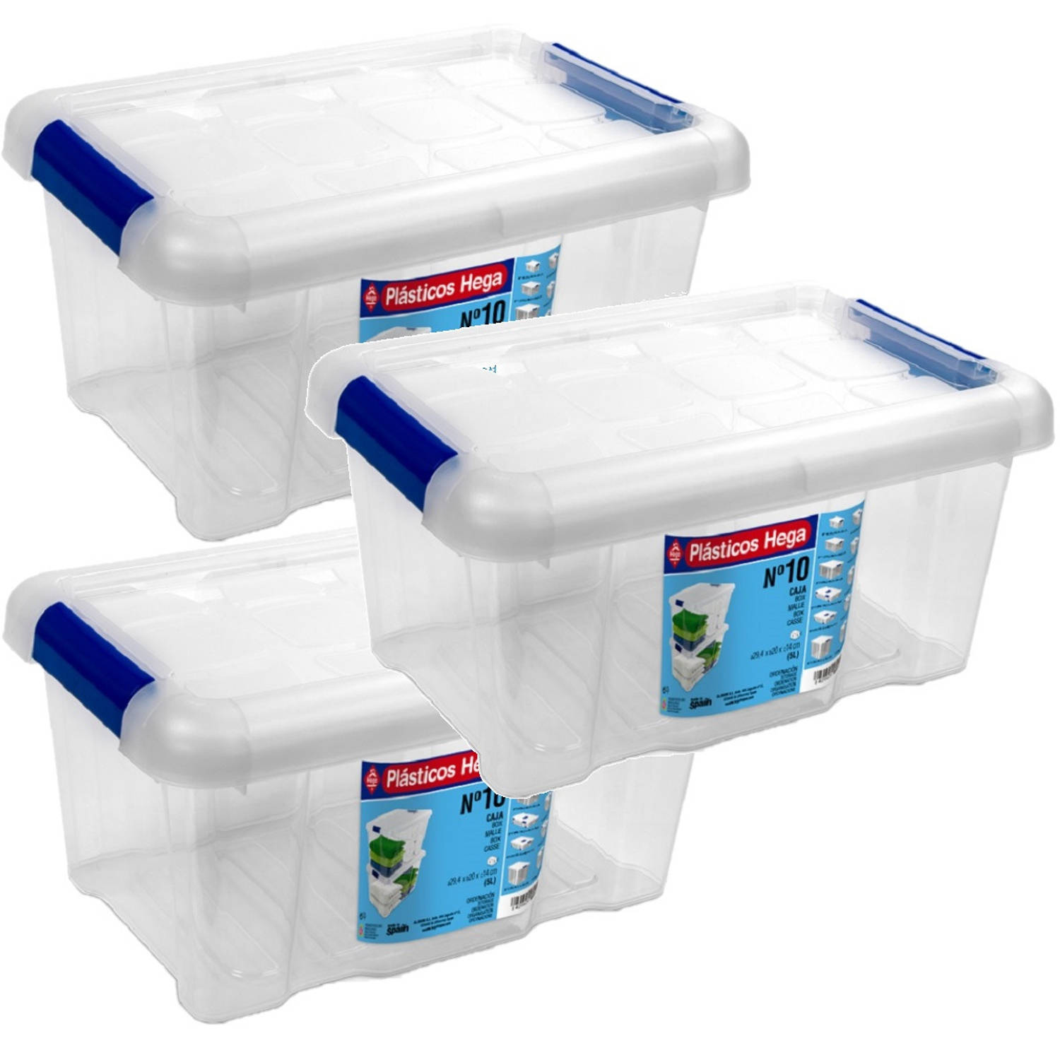 3x Opbergboxen/opbergdozen Met Deksel 5 Liter Kunststof Transparant/ - 29 X 20 X 15 Cm - Opbergbakken - Blauw