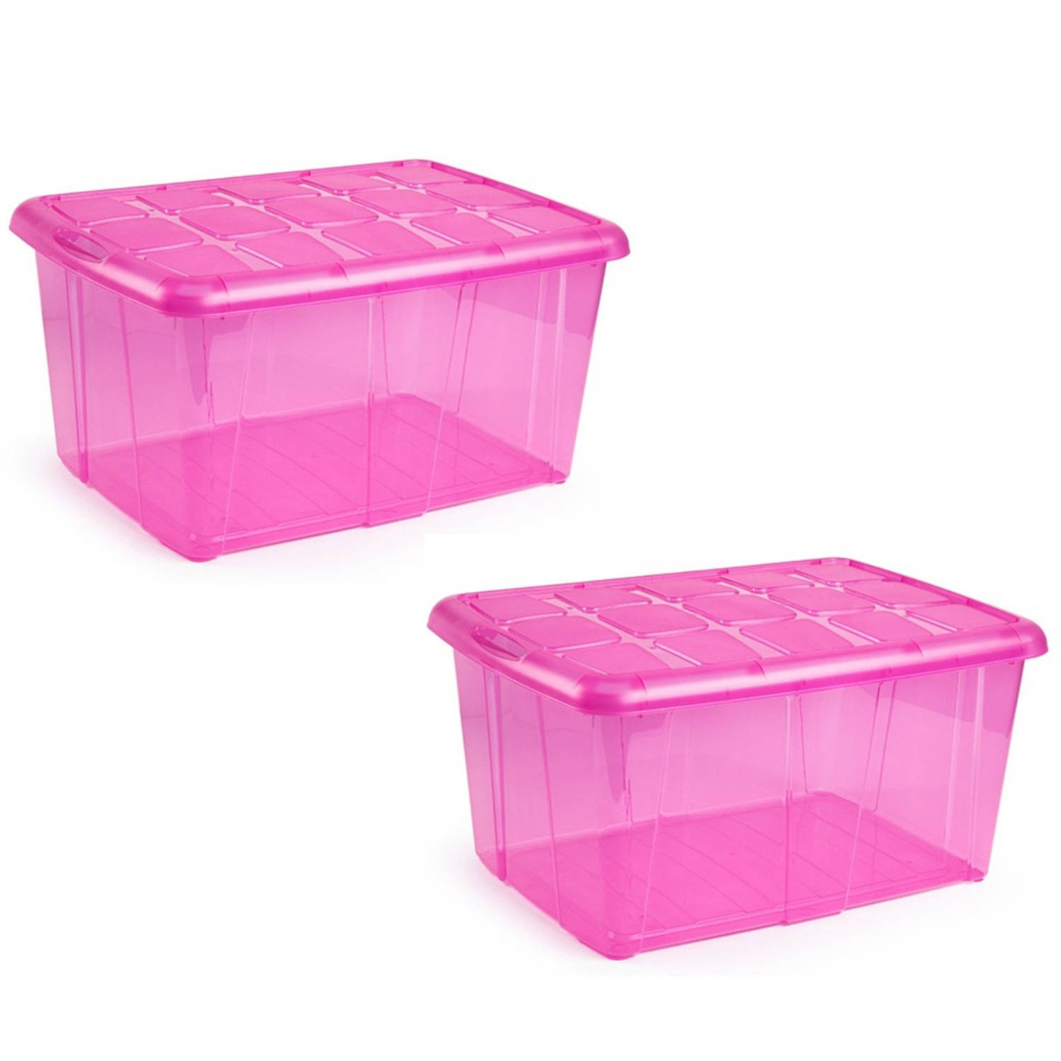 Forte Plastics 3x Opslagbakken/organizers Met Deksel 60 Liter 63 X 46 X 32 Transparant - Organizers/opbergbakken - Roze