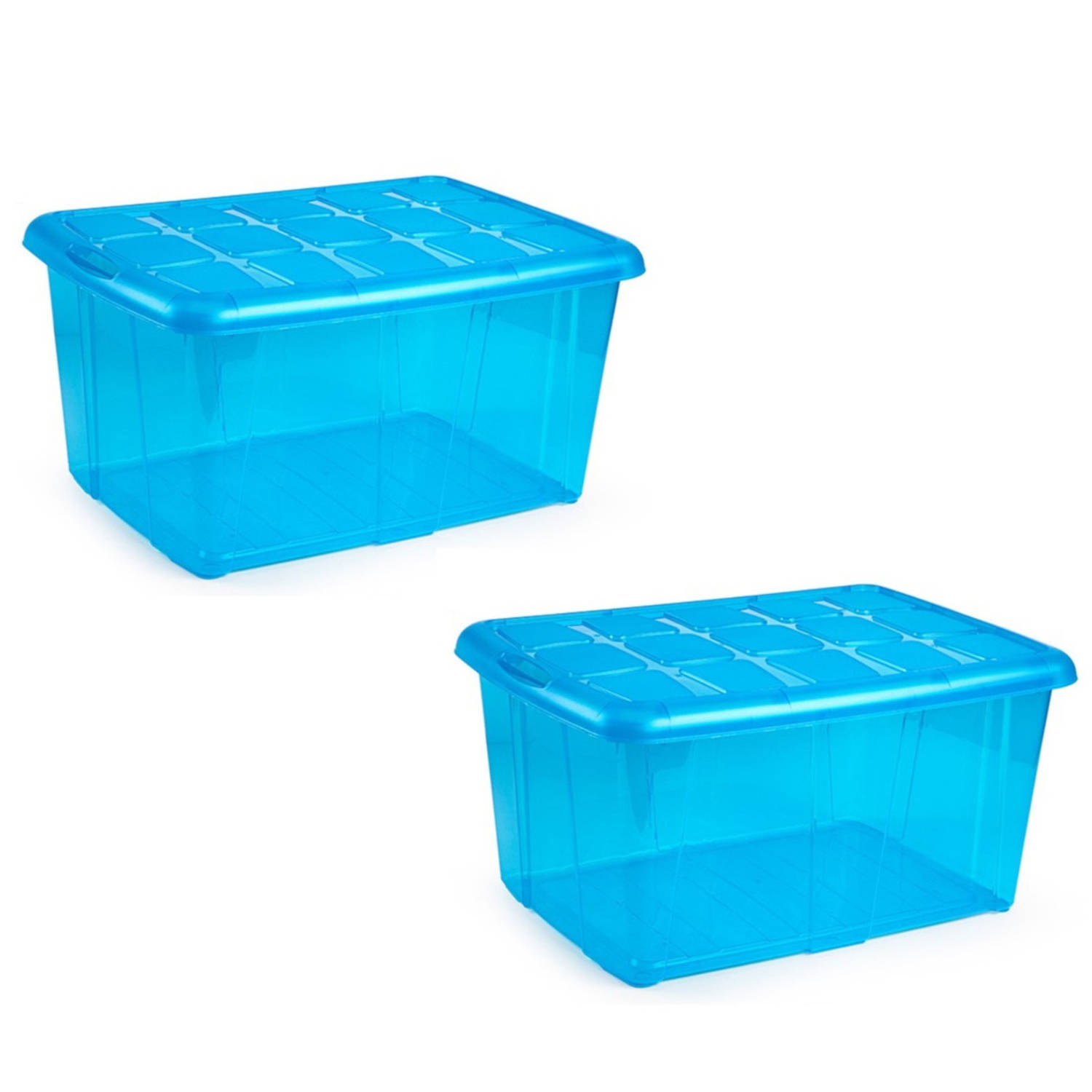 Forte Plastics 3x Opslagbakken/organizers Met Deksel 60 Liter 63 X 46 X 32 Transparant - Organizers/opbergbakken - Blauw