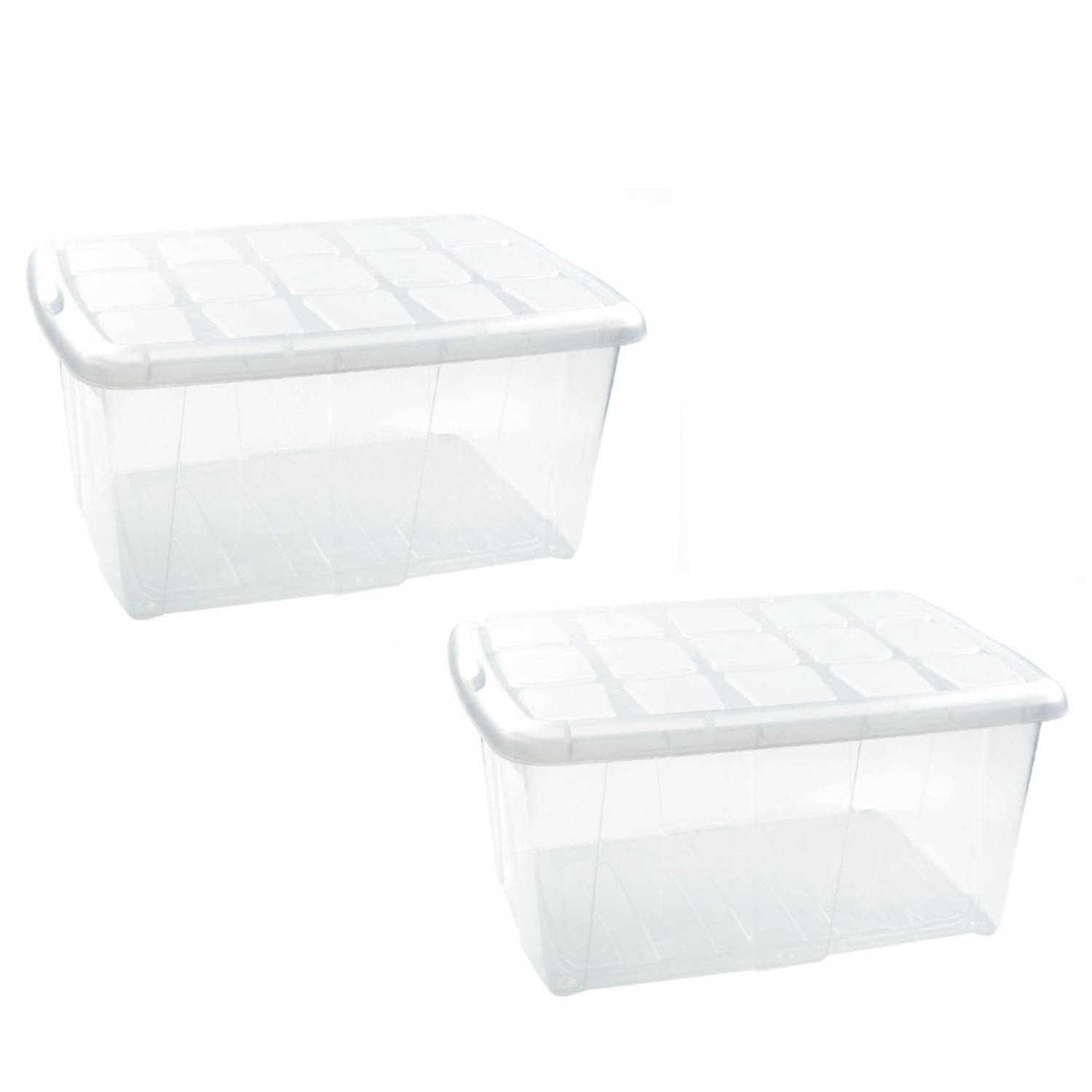 Forte Plastics 3x Opslagbakken/organizers Met Deksel 60 Liter 63 X 46 X 32 Transparant/wit - Organizers/opbergbakken