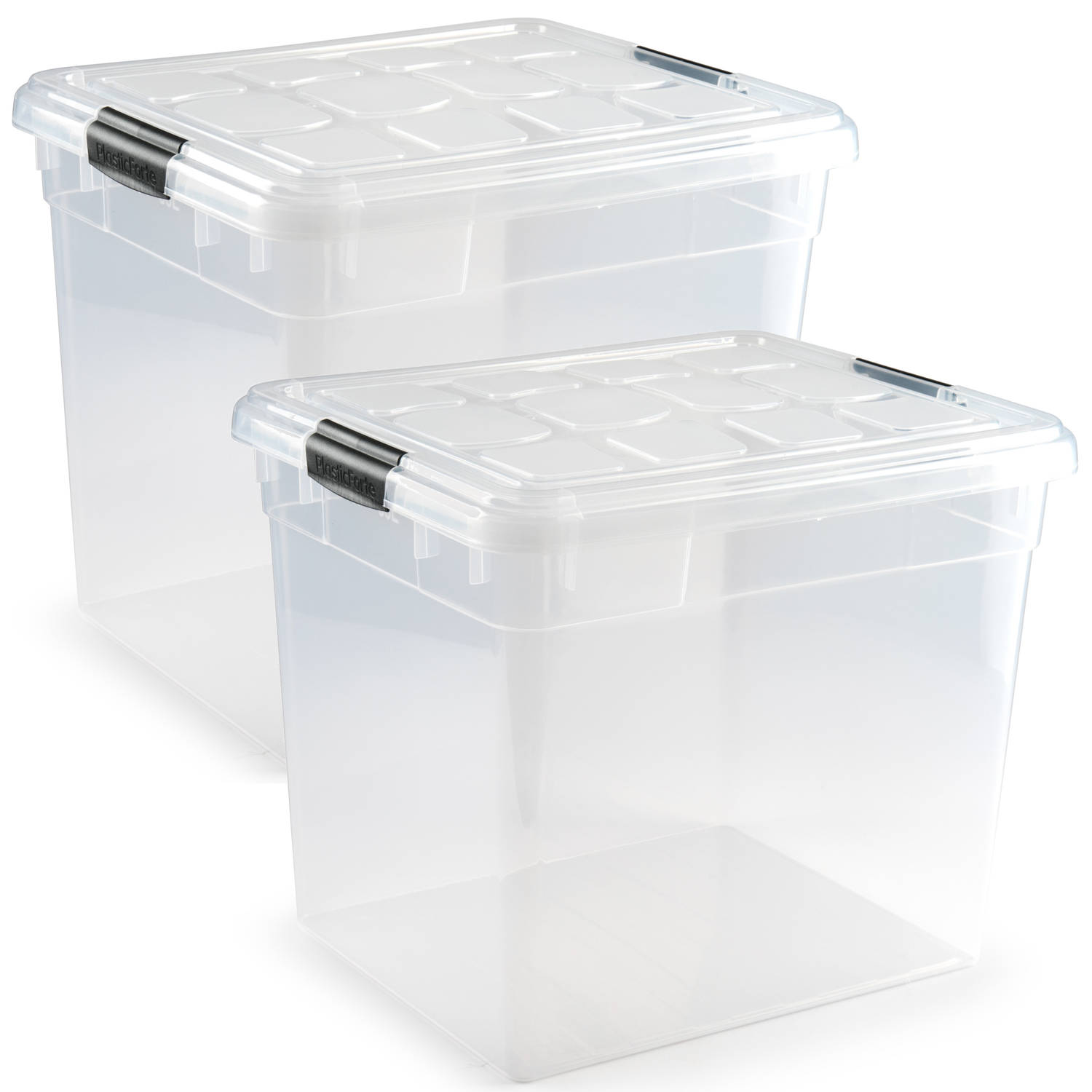 Forte Plastics 3x Stuks Opslagbakken/organizers Met Deksel 35 Liter 42 X 36 X 35 Cm Transparant - Opbergbakken - Blauw