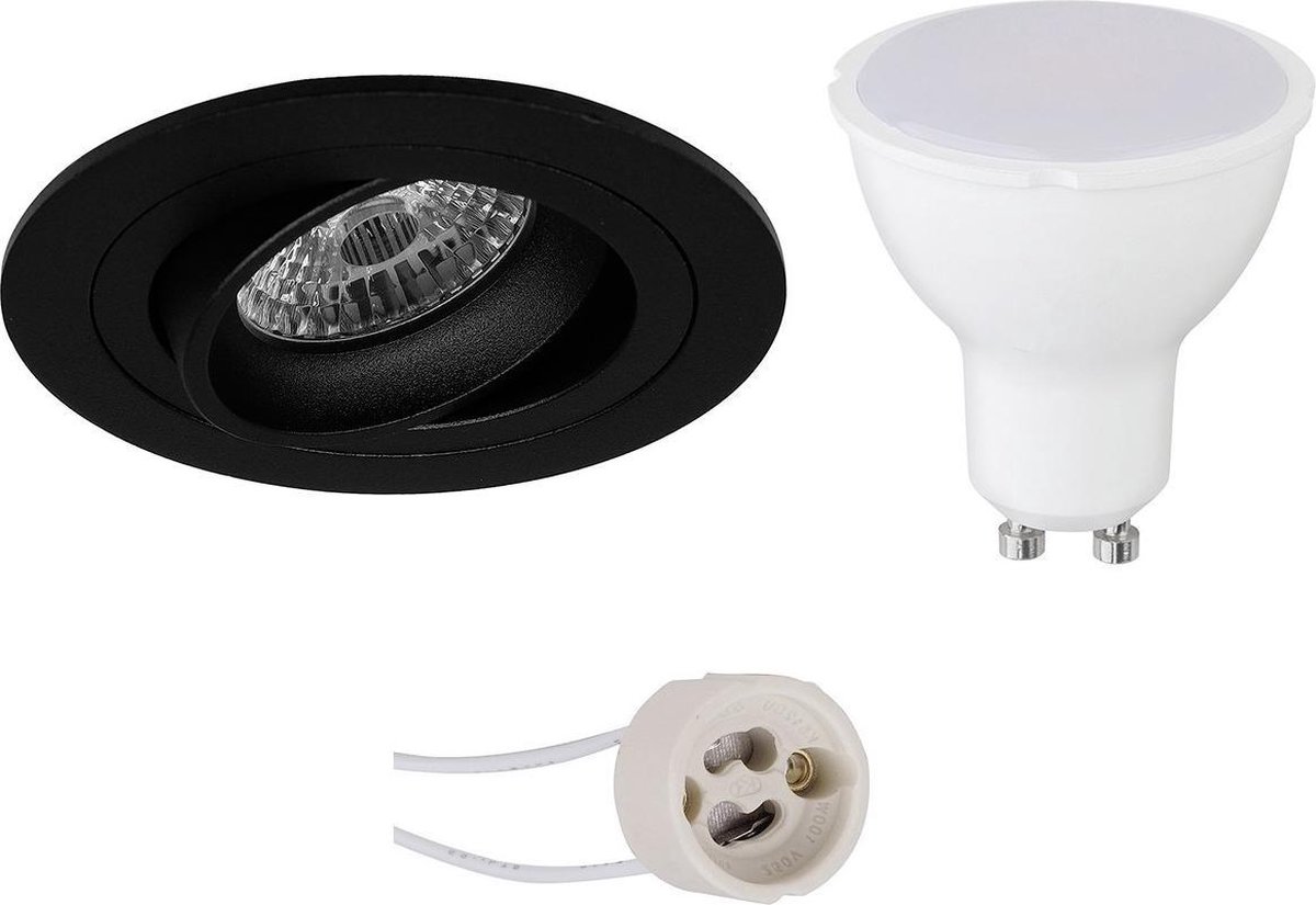 BES LED Led Spot Set - Pragmi Alpin Pro - Gu10 Fitting - Inbouw Rond - Mat - 4w - Warm Wit 3000k - Kantelbaar Ø92mm - Zwart