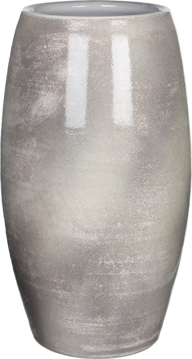 Mica Decorations Bloemenvaas In Kleur Shiny Lightgrey Stone Keramiek Voor Boeketten/takken/bloemen H50 X D30 Cm- Vazen Binnen - Grijs