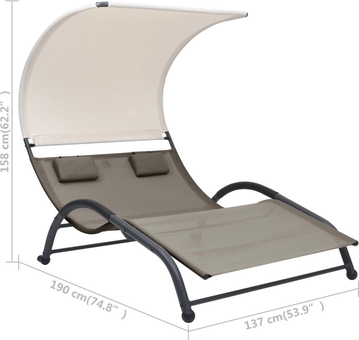 Vidaxl Ligbed Tweepersoons Met Luifel Textileen Taupe