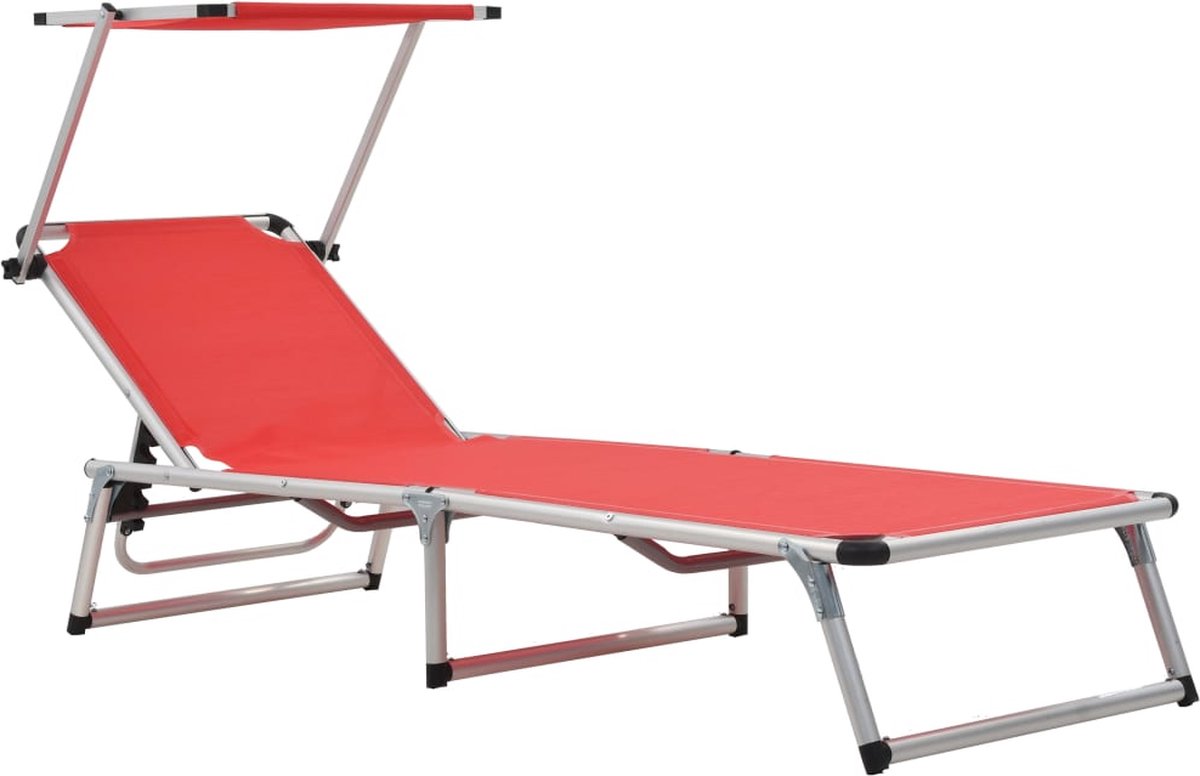 Vidaxl Ligbedden Inklapbaar Met Dak 2 St Aluminium En Textileen - Rood