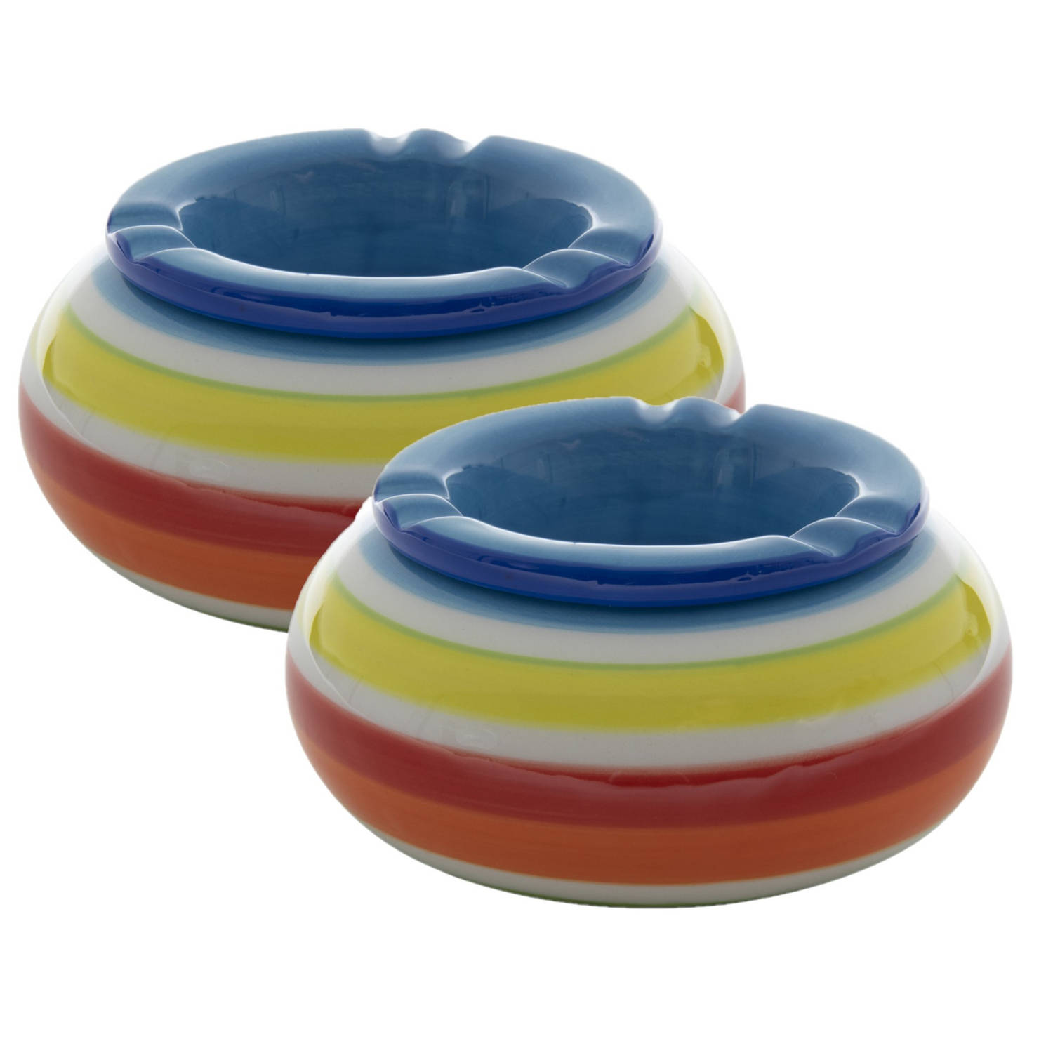 Set Van 2x Stuks Dolomite Keramiek Storm Asbakkene Bovenzijde + Multi-kleuren Onderkant Van 19.5 X 7.4 Cm - Blauw