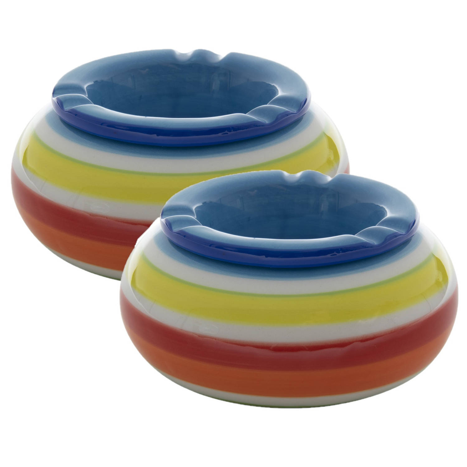 2x Stuks Ronde Terras Asbak/stormasbak Keramiek 14 X 14 X 7 Cm - Buiten Asbakken - Blauw