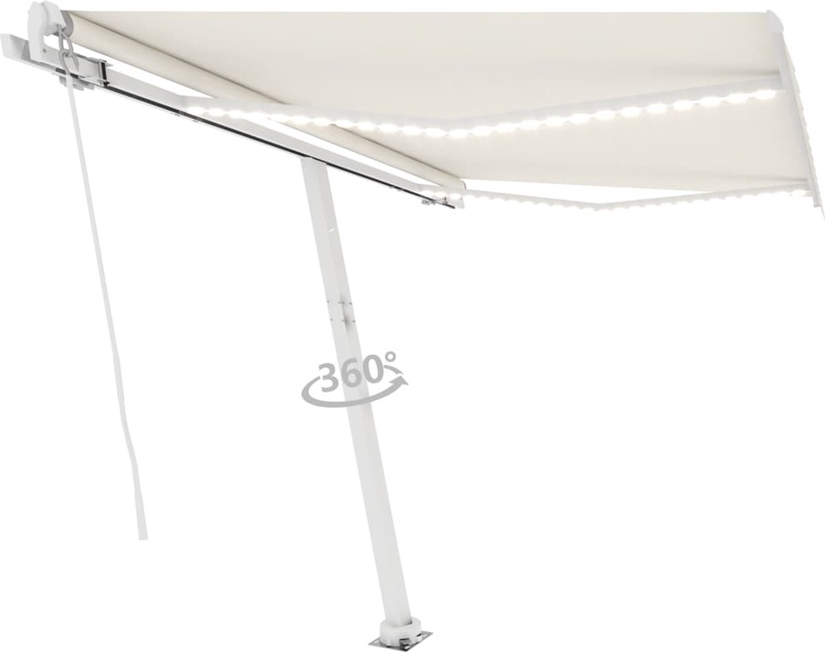 Vidaxl Luifel Handmatig Uittrekbaar Met Led 350x250 Cm Crèmekleurig