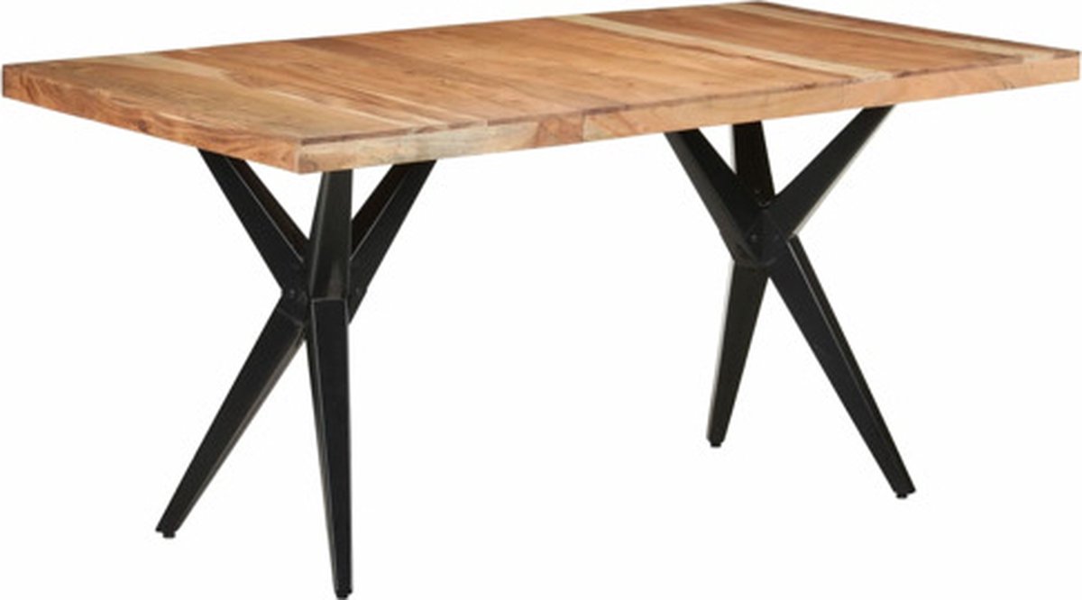 Vidaxl Eettafel 160x80x76 Cm Massief Acaciahout - Zwart
