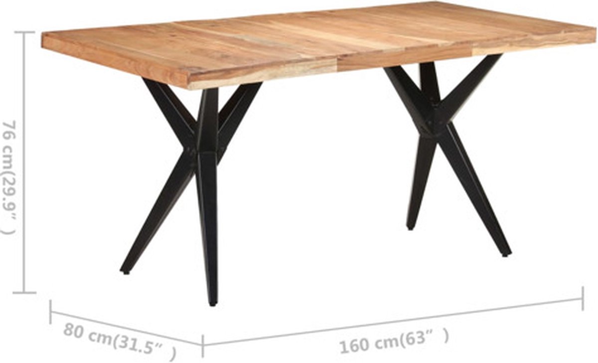 Vidaxl Eettafel 160x80x76 Cm Massief Acaciahout - Zwart