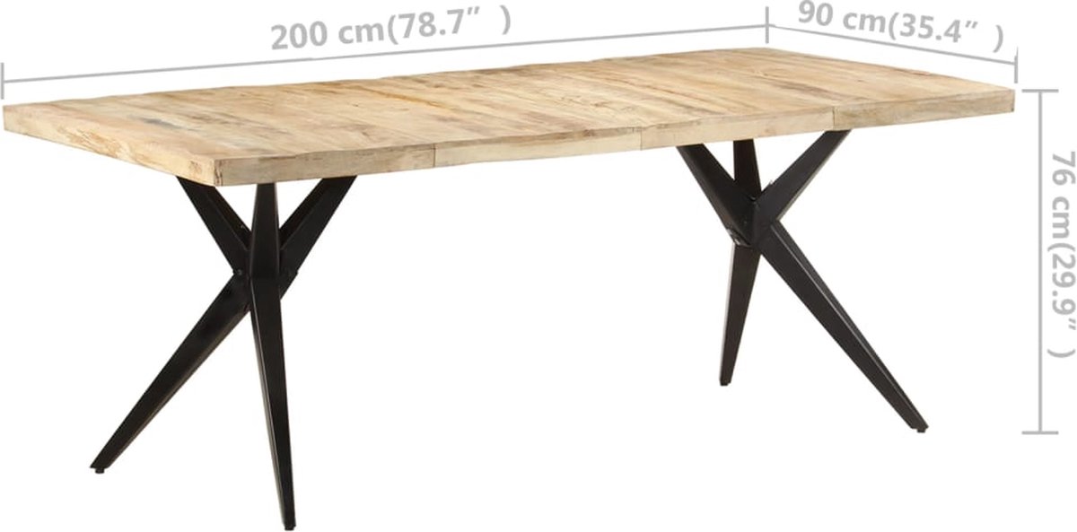 Vidaxl Eettafel 200x90x76 Cm Ruw Mangohout