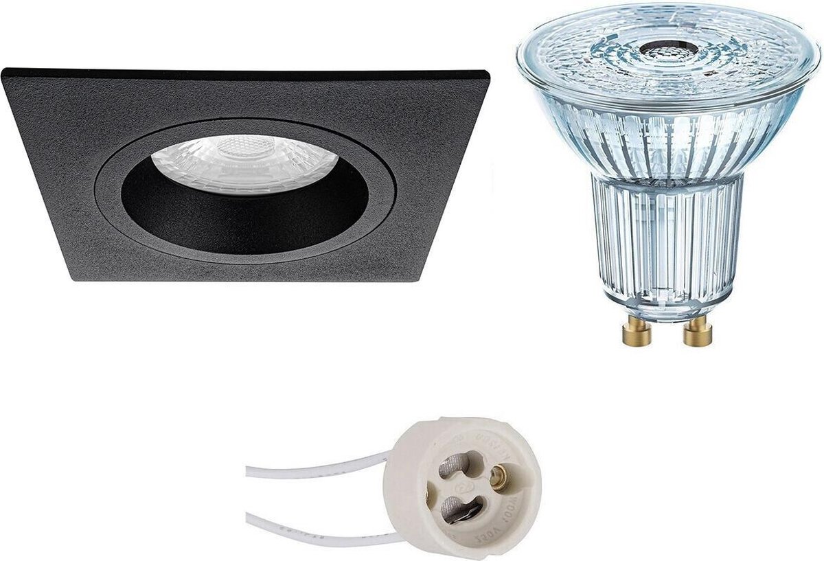 Osram - Led Spot Set - Parathom Par16 930 36d - Pragmi Rodos Pro - Gu10 Fitting - Dimbaar - Inbouw Vierkant - Mat - Zwart