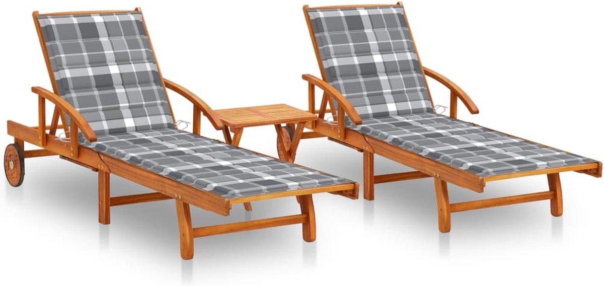 Vidaxl Ligstoelen 2 St Met Tafel En Kussens Massief Acaciahout - Bruin