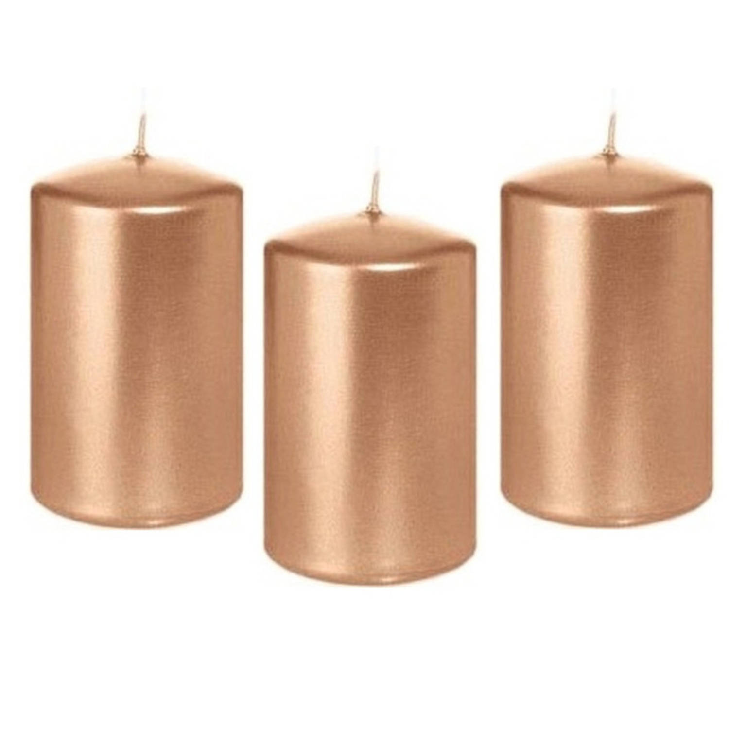 Trend Candles 8x Roseen Cilinderkaars/stompkaars 5 X 8 Cm 18 Branduren - Geurloze Rosekleurige Kaarsen - Woondecoraties - Goud
