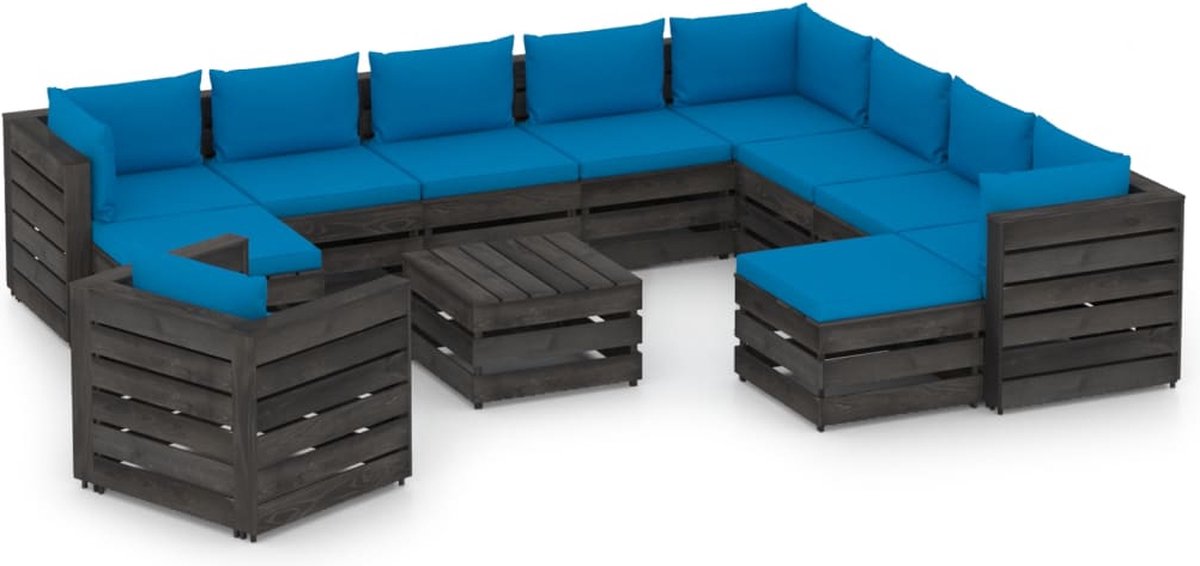 Vidaxl 12-delige Loungeset Met Kussens Geïmpregneerd Hout - Blauw