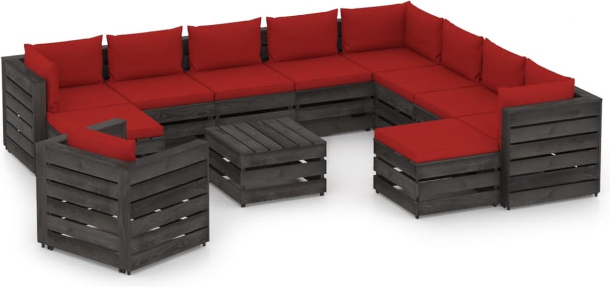 Vidaxl 12-delige Loungeset Met Kussens Geïmpregneerd Hout - Rood