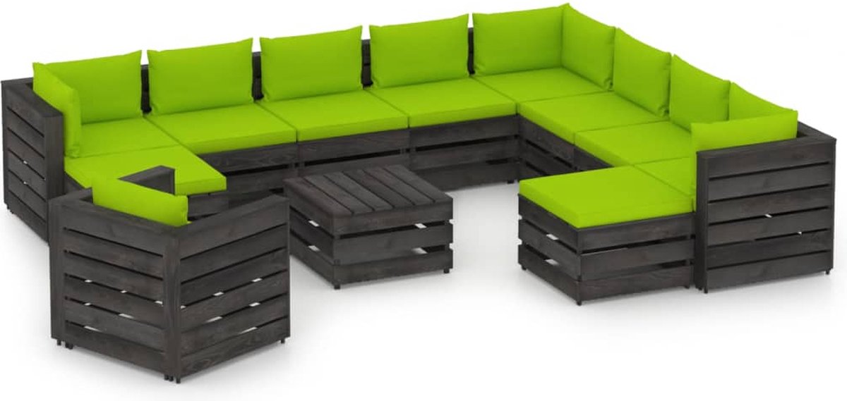 Vidaxl 12-delige Loungeset Met Kussens Geïmpregneerd Hout - Groen