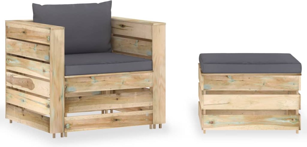 Vidaxl 2-delige Loungeset Met Kussens Geïmpregneerd Hout - Verde