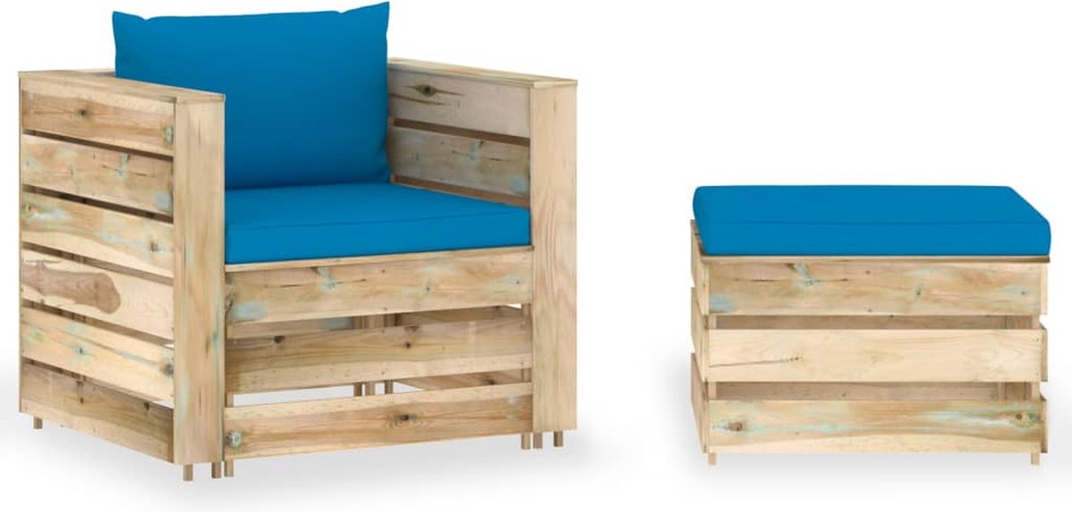 Vidaxl 2-delige Loungeset Met Kussens Geïmpregneerd Hout - Blauw