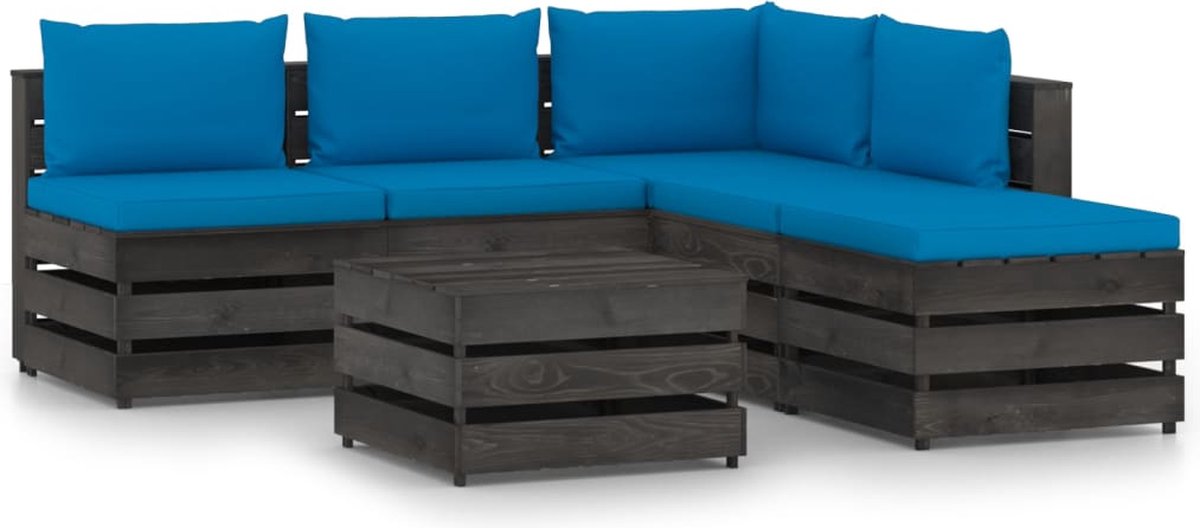 Vidaxl 6-delige Loungeset Met Kussens Geïmpregneerd Hout - Blauw