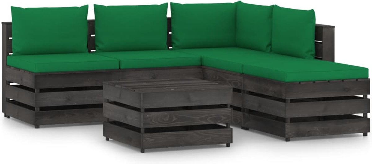 Vidaxl 6-delige Loungeset Met Kussens Geïmpregneerd Hout - Groen