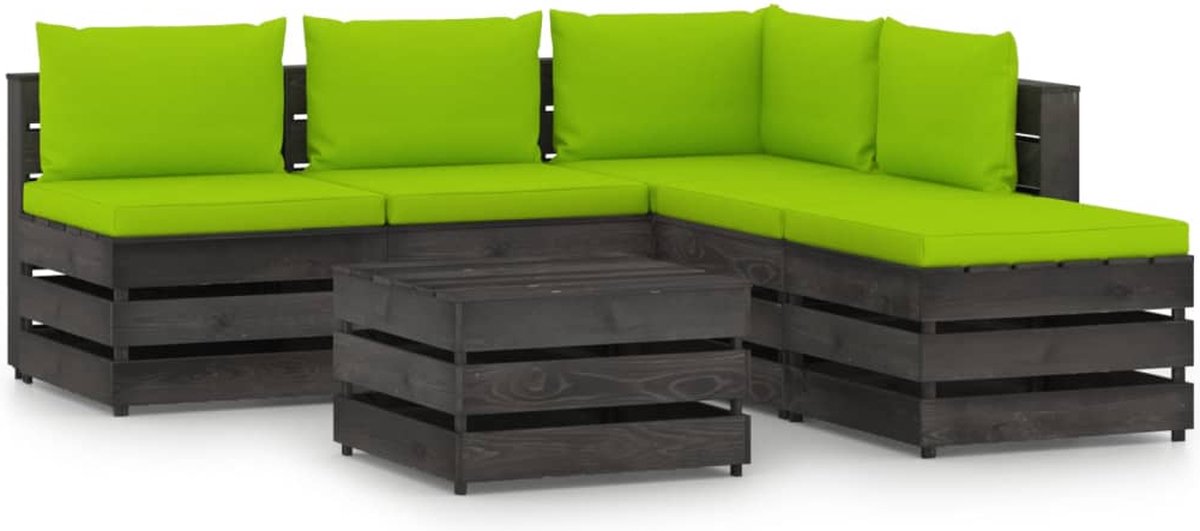 Vidaxl 6-delige Loungeset Met Kussens Geïmpregneerd Hout - Groen