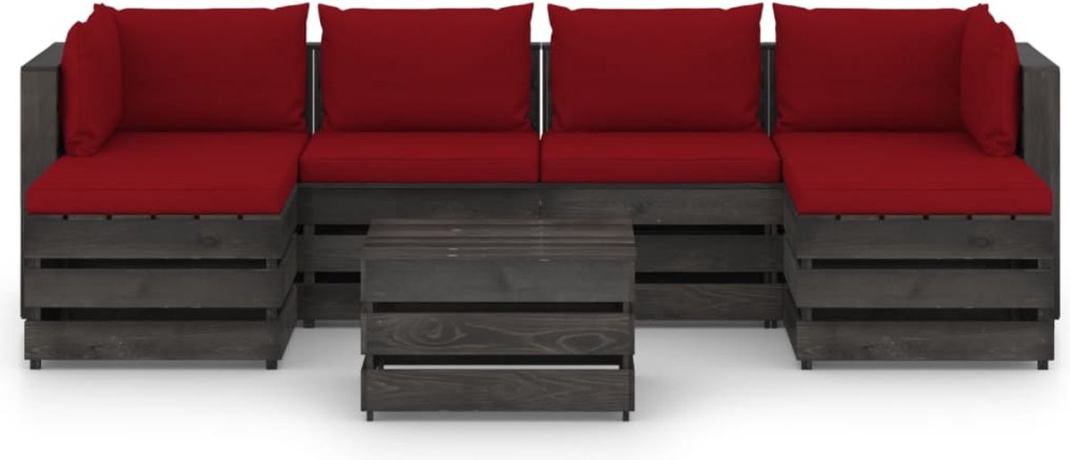 Vidaxl 7-delige Loungeset Met Kussens Geïmpregneerd Hout - Rood