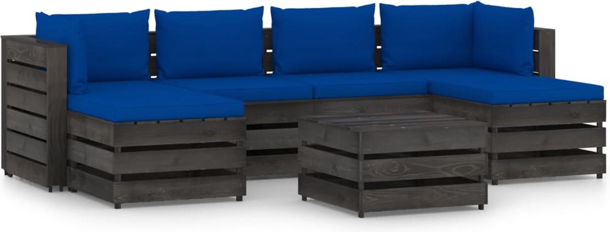 Vidaxl 7-delige Loungeset Met Kussens Geïmpregneerd Hout - Blauw