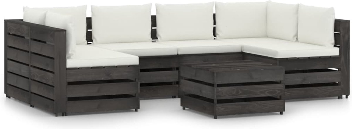 Vidaxl 7-delige Loungeset Met Kussens Geïmpregneerd Hout - Grijs