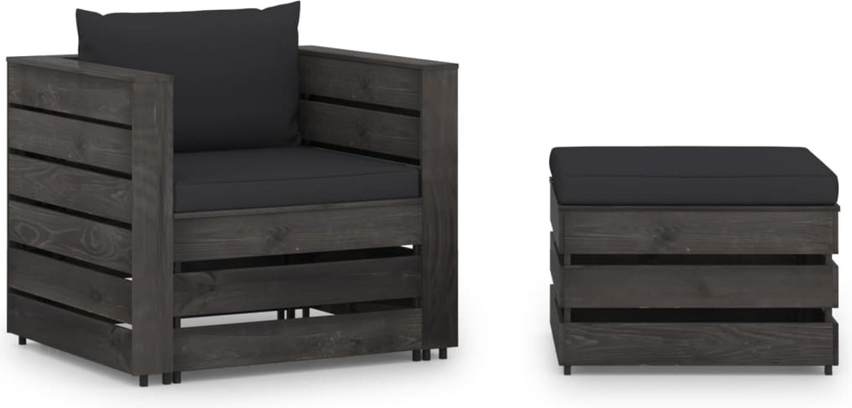 Vidaxl 2-delige Loungeset Met Kussens Geïmpregneerd Hout - Negro