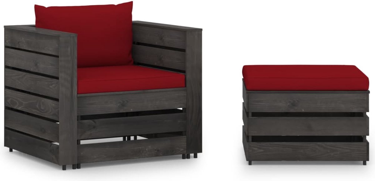 Vidaxl 2-delige Loungeset Met Kussens Geïmpregneerd Hout - Rood