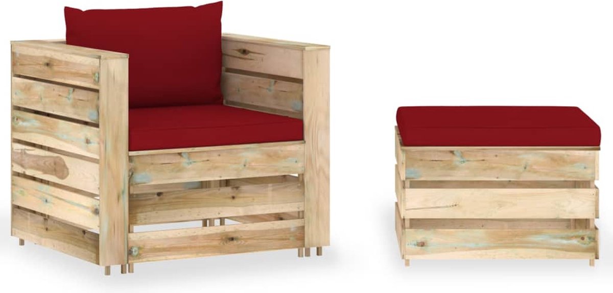 Vidaxl 2-delige Loungeset Met Kussens Geïmpregneerd Hout - Rood