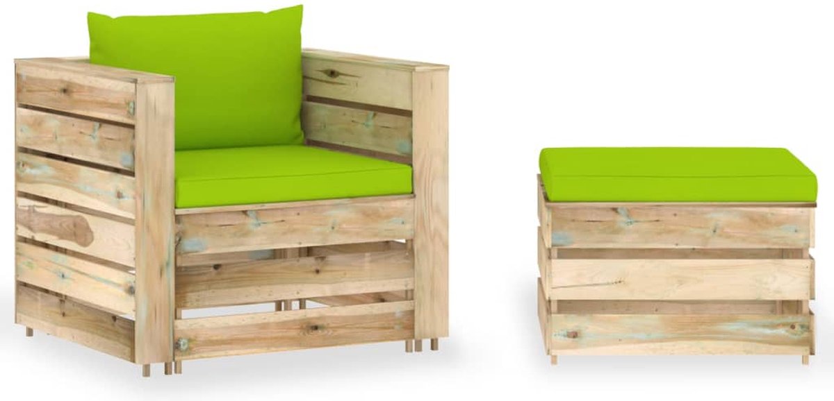 Vidaxl 2-delige Loungeset Met Kussens Geïmpregneerd Hout - Groen