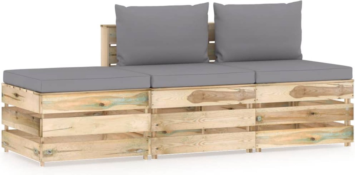 Vidaxl 3-delige Loungeset Met Kussens Geïmpregneerd Hout - Gris