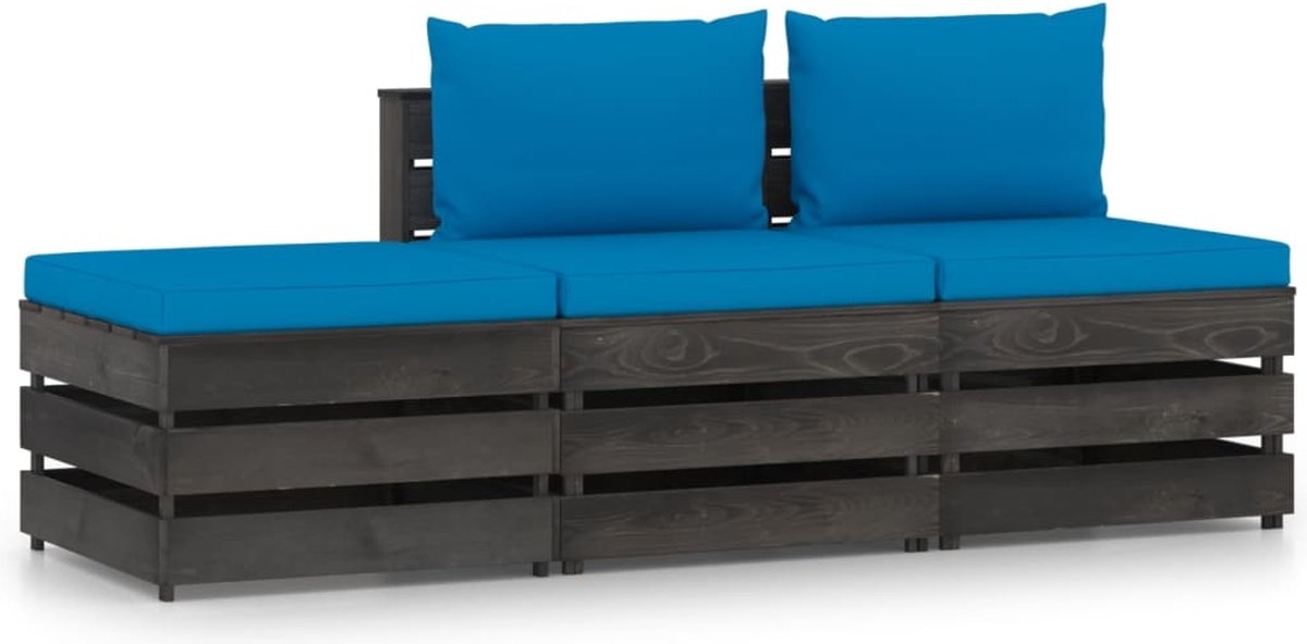 Vidaxl 3-delige Loungeset Met Kussens Geïmpregneerd Hout - Blauw