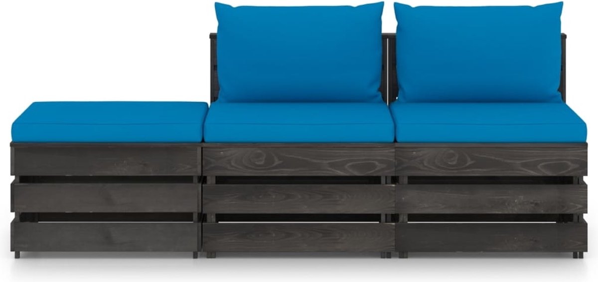 Vidaxl 3-delige Loungeset Met Kussens Geïmpregneerd Hout - Blauw