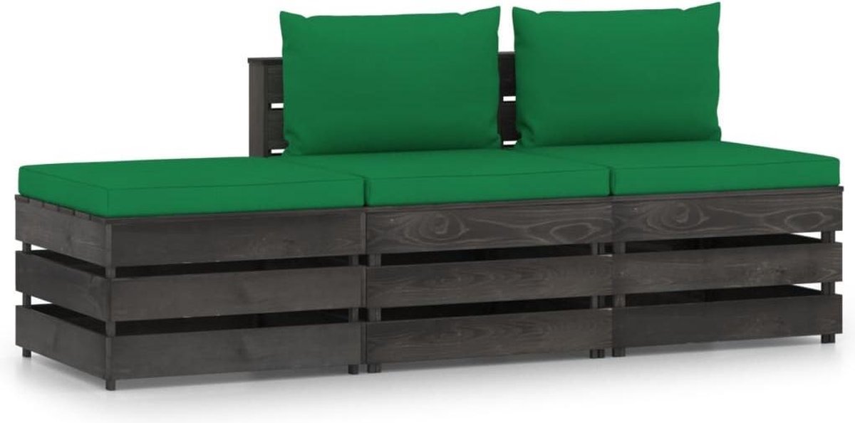Vidaxl 3-delige Loungeset Met Kussens Geïmpregneerd Hout - Groen