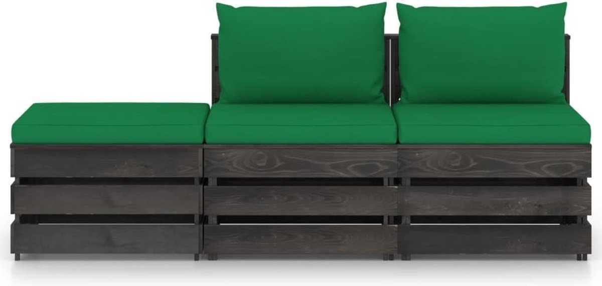 Vidaxl 3-delige Loungeset Met Kussens Geïmpregneerd Hout - Groen