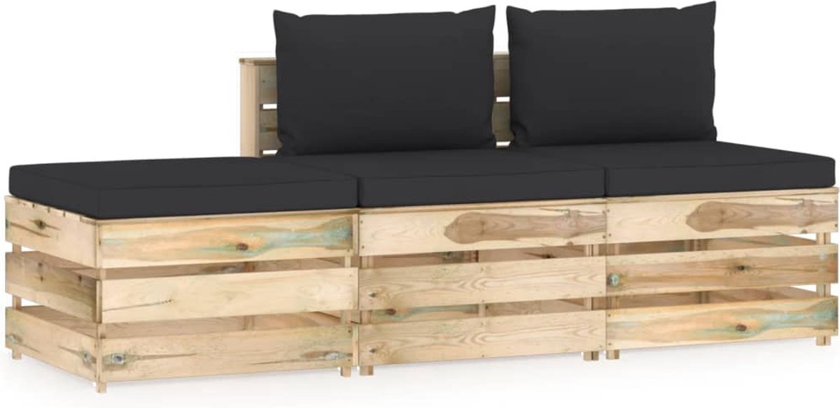 Vidaxl 3-delige Loungeset Met Kussens Geïmpregneerd Hout - Negro