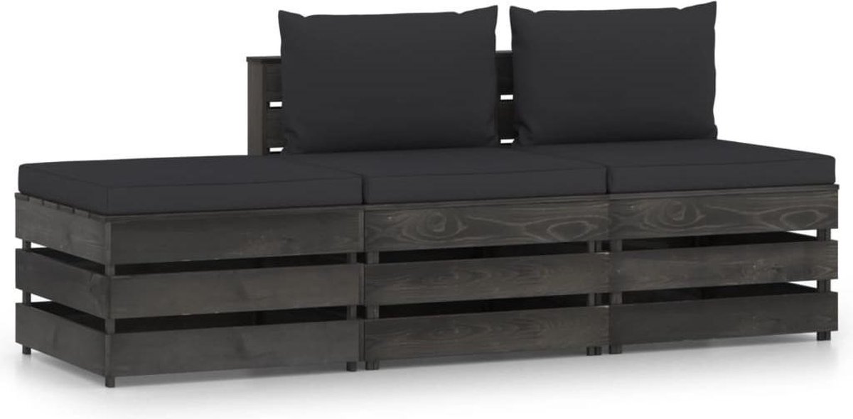 Vidaxl 3-delige Loungeset Met Kussens Geïmpregneerd Hout - Zwart