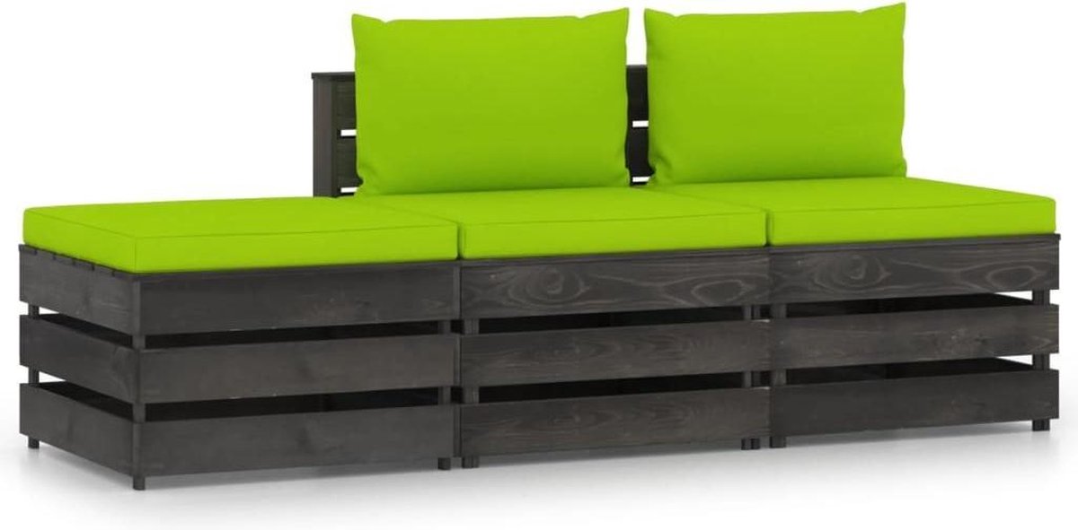 Vidaxl 3-delige Loungeset Met Kussens Geïmpregneerd Hout - Groen