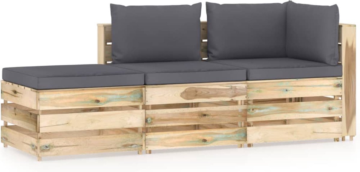 Vidaxl 3-delige Loungeset Met Kussens Geïmpregneerd Hout - Groen