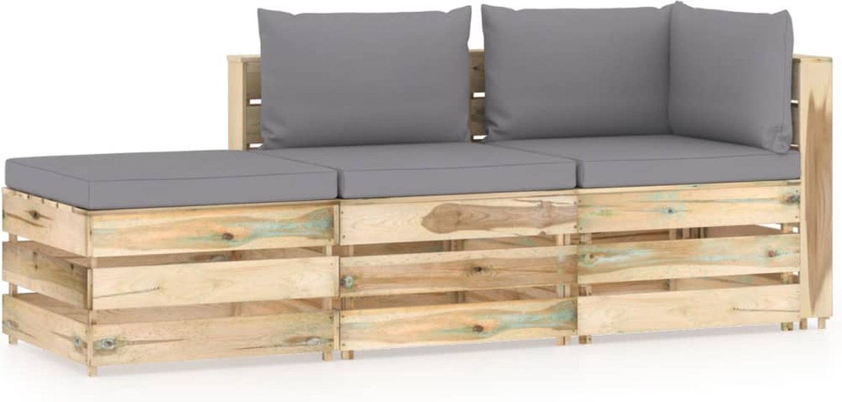 Vidaxl 3-delige Loungeset Met Kussens Geïmpregneerd Hout - Gris