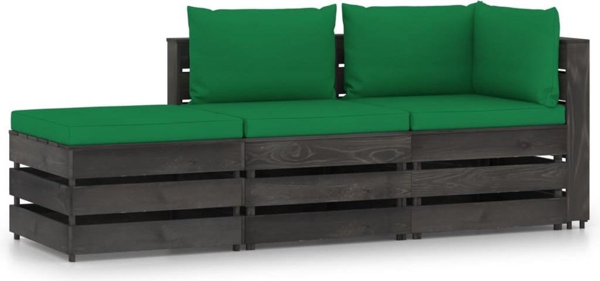 Vidaxl 3-delige Loungeset Met Kussens Geïmpregneerd Hout - Groen