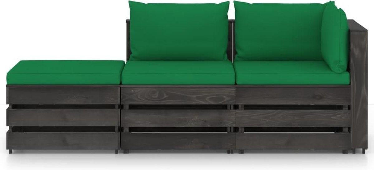 Vidaxl 3-delige Loungeset Met Kussens Geïmpregneerd Hout - Groen
