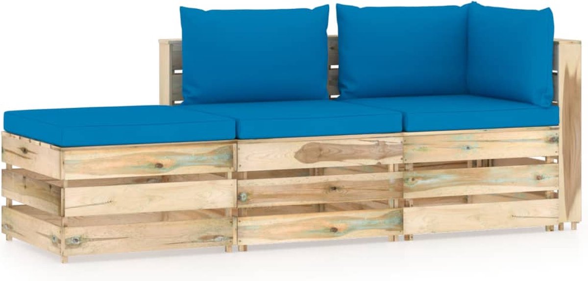 Vidaxl 3-delige Loungeset Met Kussens Geïmpregneerd Hout - Blauw