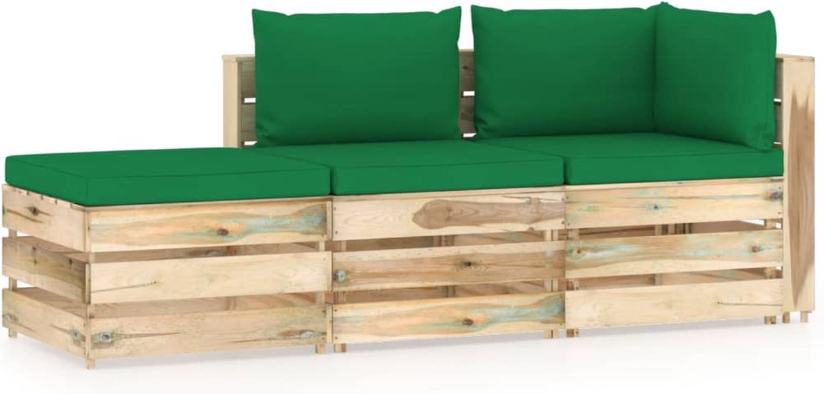 Vidaxl 3-delige Loungeset Met Kussens Geïmpregneerd Hout - Groen