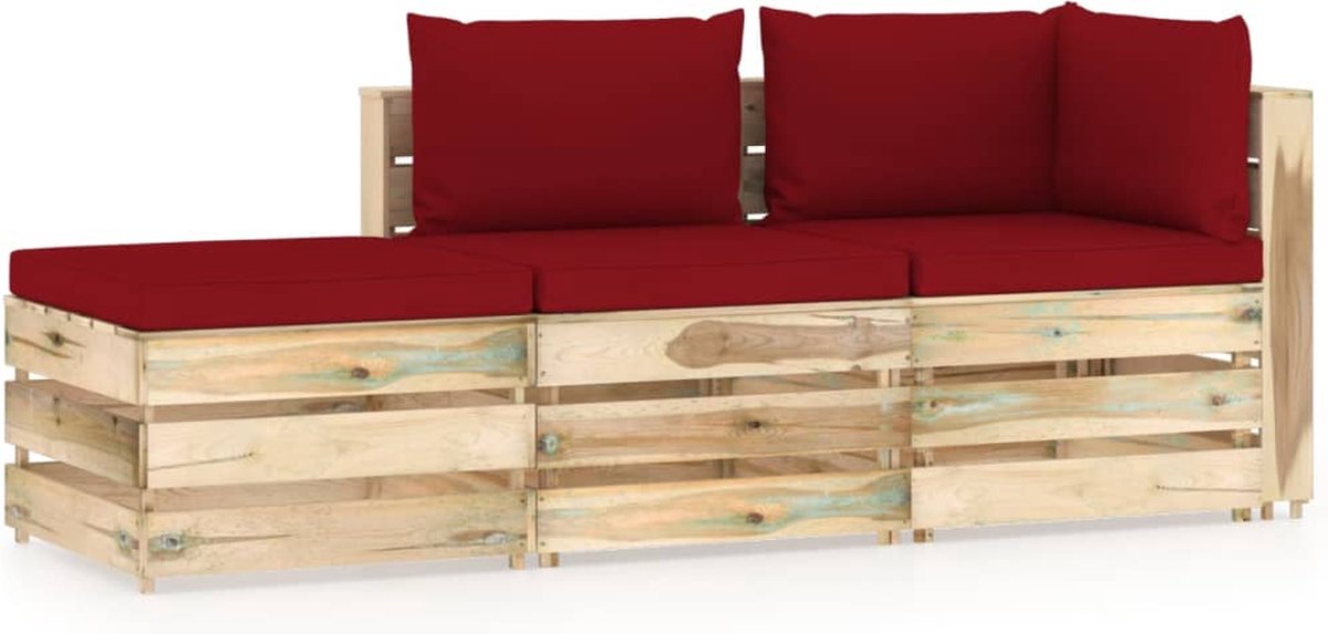 Vidaxl 3-delige Loungeset Met Kussens Geïmpregneerd Hout - Rood