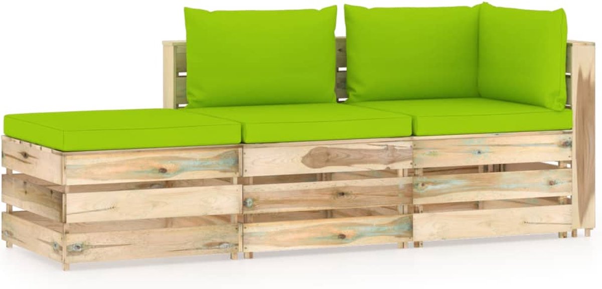 Vidaxl 3-delige Loungeset Met Kussens Geïmpregneerd Hout - Groen